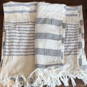 Set of 2 Large Striped Cotton Turkish BeachTowel - White, Light Gray, & Blue